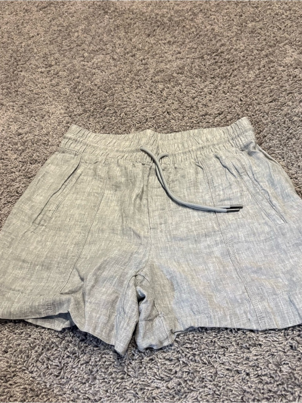 Athleta Light Gray Linen-Blend Drawstring Shorts